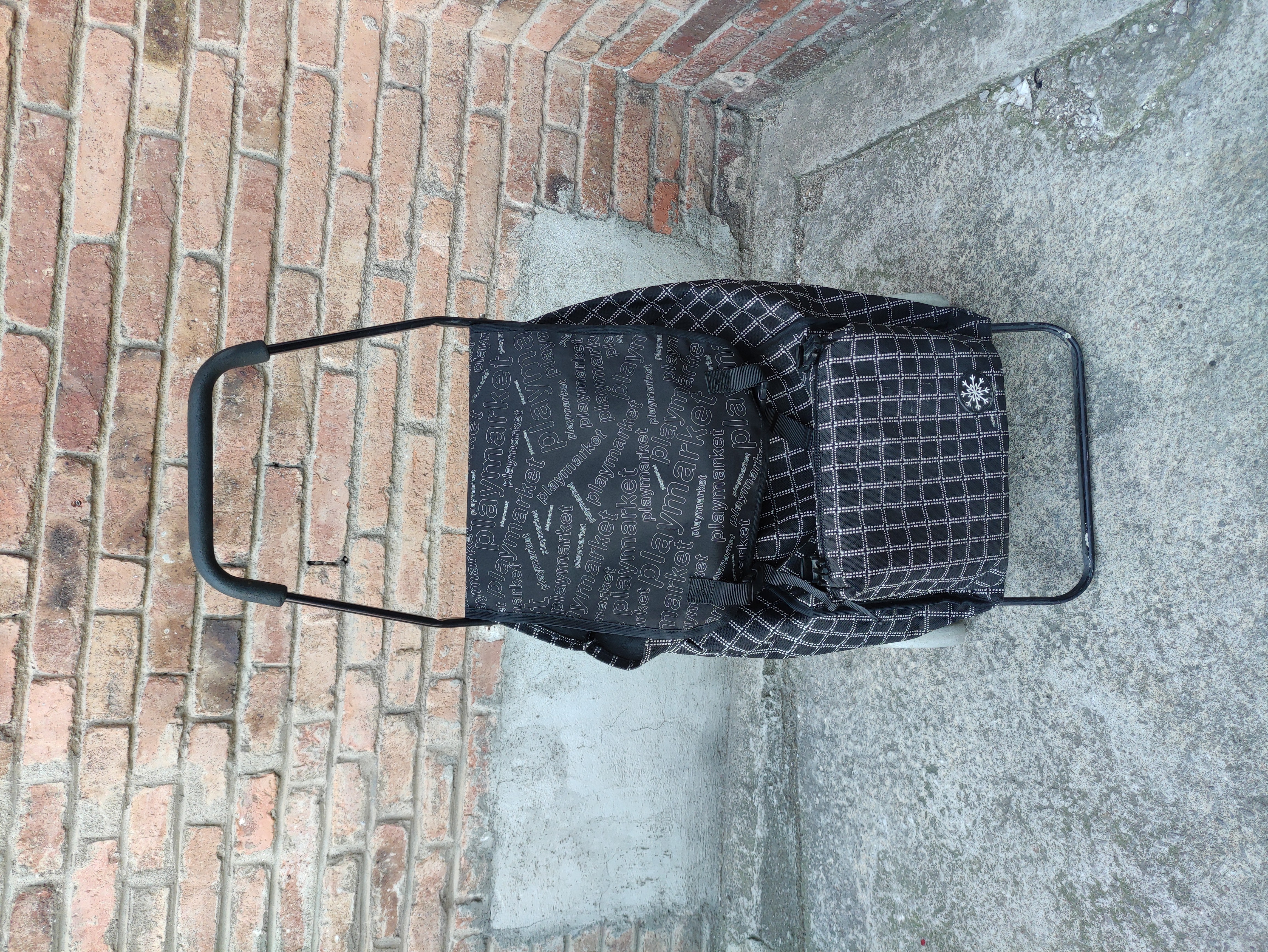 carro compra aluminio loneta cuadriculado negro blanco 1u